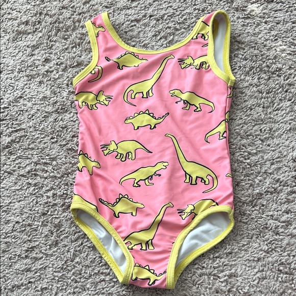 Taylor Joelle Rosie Beachwear Yellow Pink Girls Dinosaur Swimsuit - Picture 2 of 5